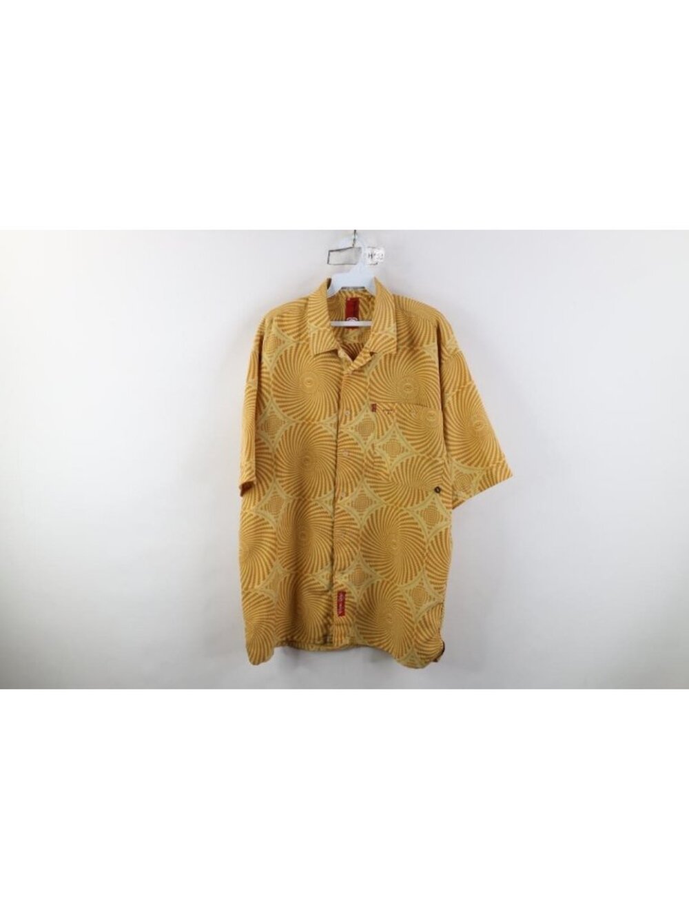 Vintage 90s Y2K Ecko Mens Medium Trippy Psychedelic Collared Button Shirt Yellow
